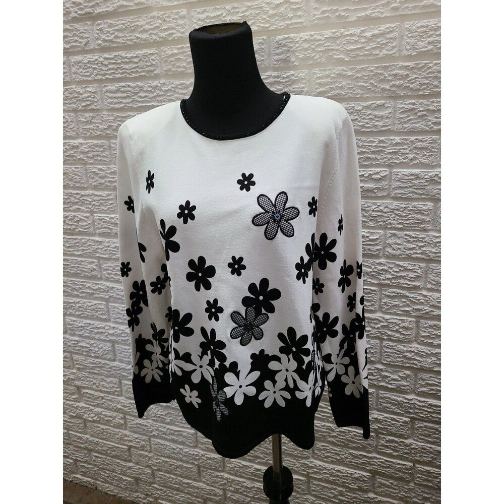 VTG alfred dunner S Womans Daisy Sweather Long Sleeves Beaded excell